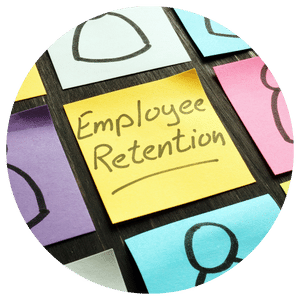 employee retention written on yellow sticky note surrounded by other colorful sticky notes