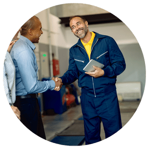 technician with customer shaking hands