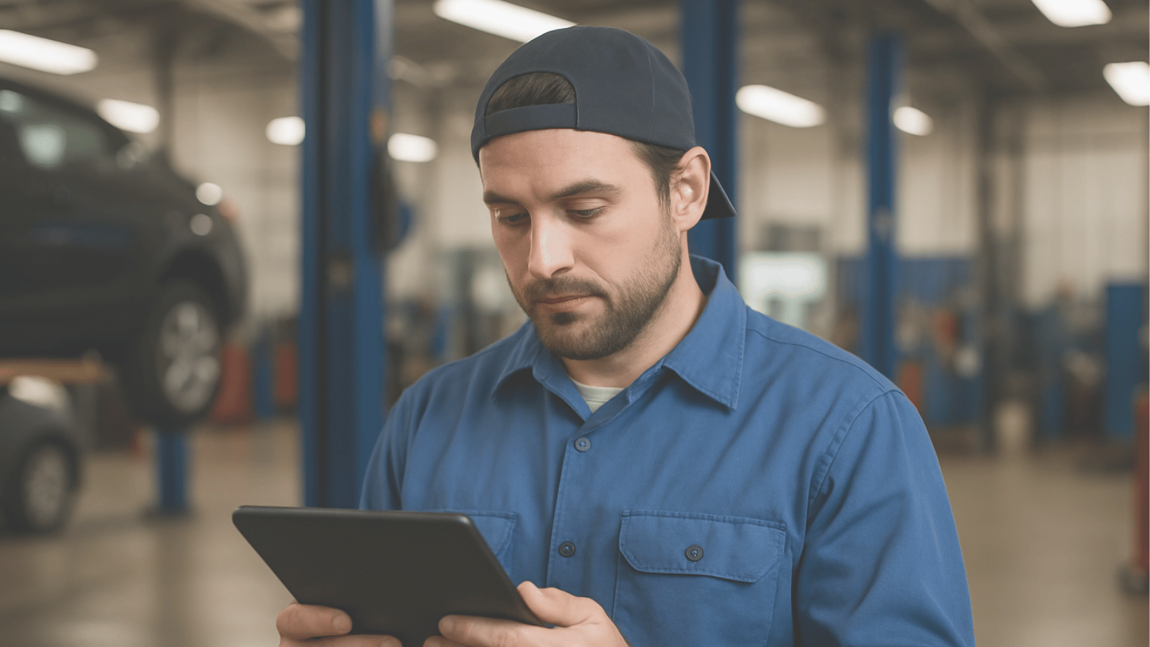 technician looking at a tablet 
